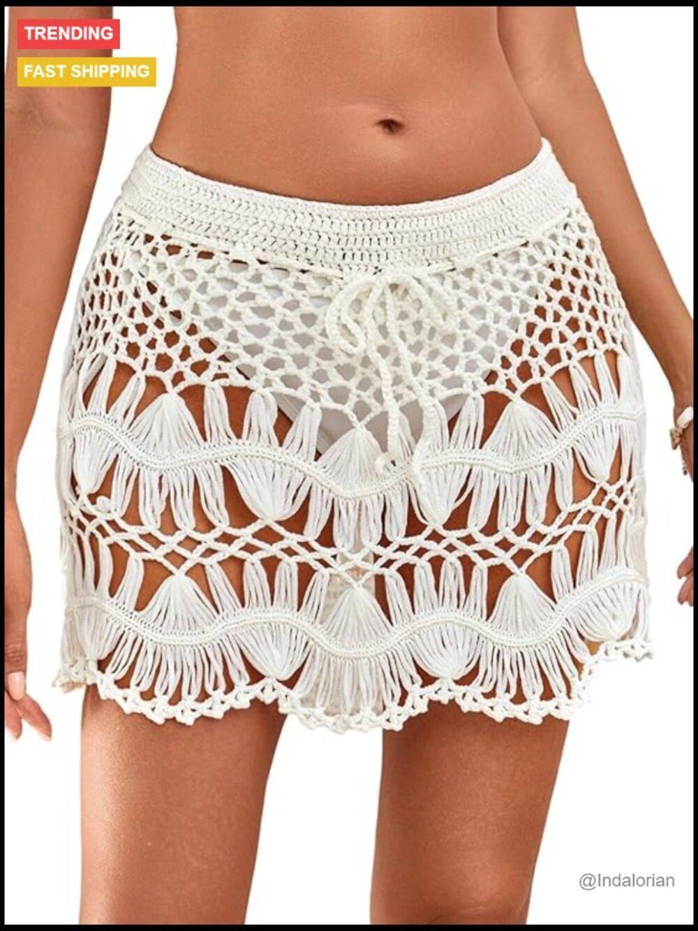 Crochet Knit Beach Mini Skirt Swimsuit Coverup Tie Waist